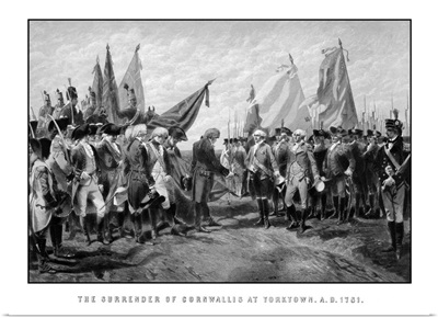 Vintage Revolutionary War print showing the surrender of British troops