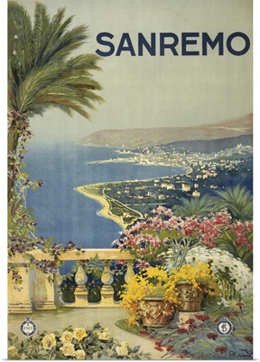 Vintage Travel Poster Of The Coastline Of San Remo From A Terrace, 1920