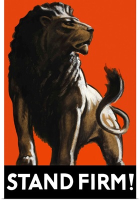 Vintage World War II poster featuring a male lion