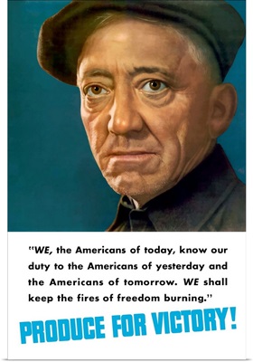 Vintage World War II poster featuring the face of an American worker