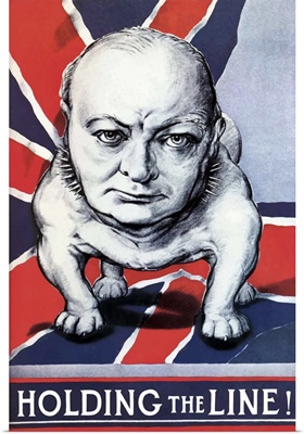 Vintage World War II poster of Winston Churchill as a bulldog and the British flag