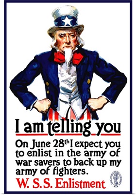 World War I poster of Uncle Sam standing with his hands on his hips