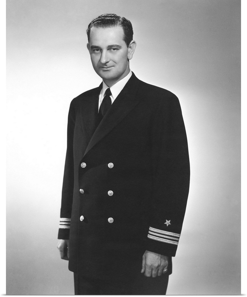 World War II portrait of a young Lyndon Johnson in his naval uniform.