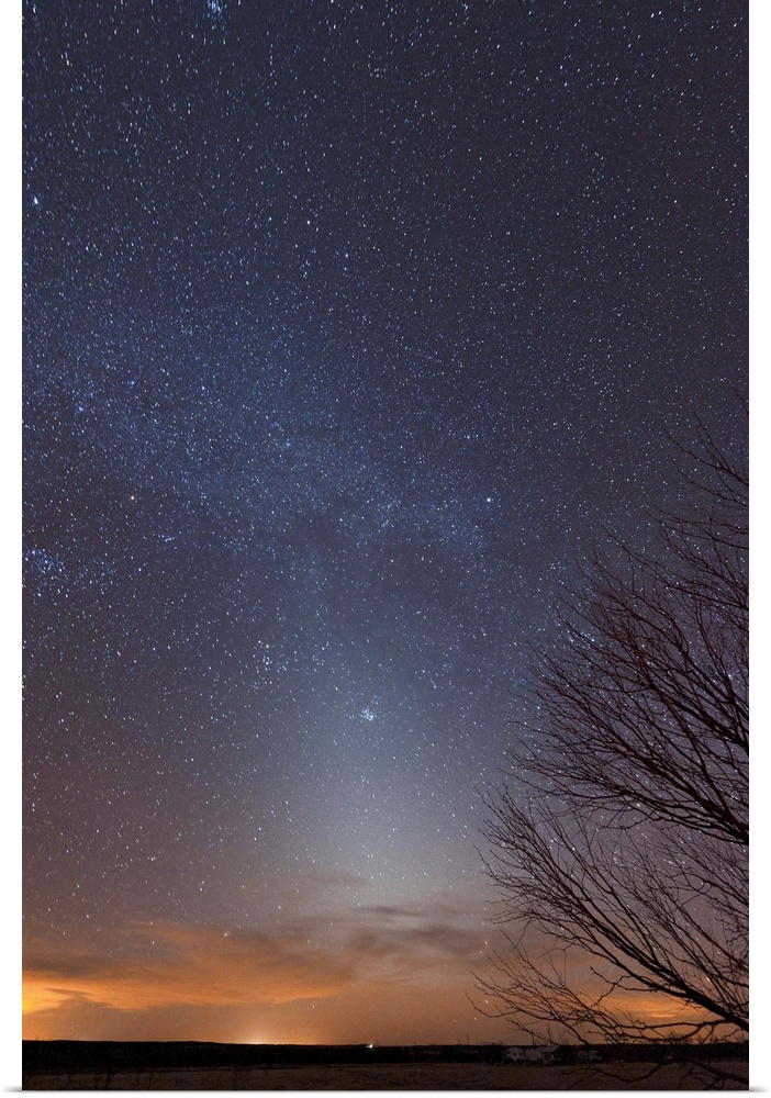 The Winter Zodiacal Light crosses the Milky Way shortly after sunset, Crowell, Texas.