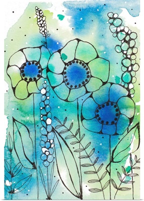 Blue Watercolor Wildflowers I