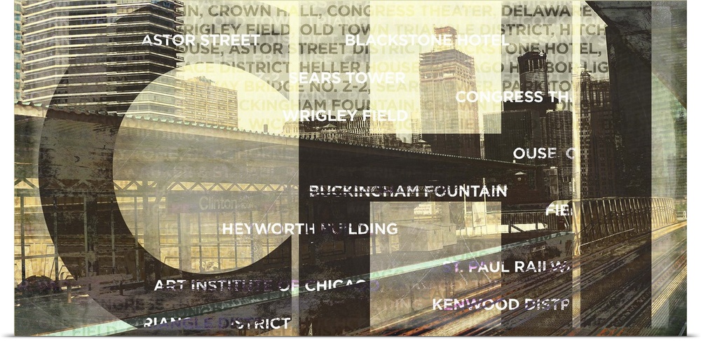Image of the railway in Chicago with the names of the stations over the photograph.
