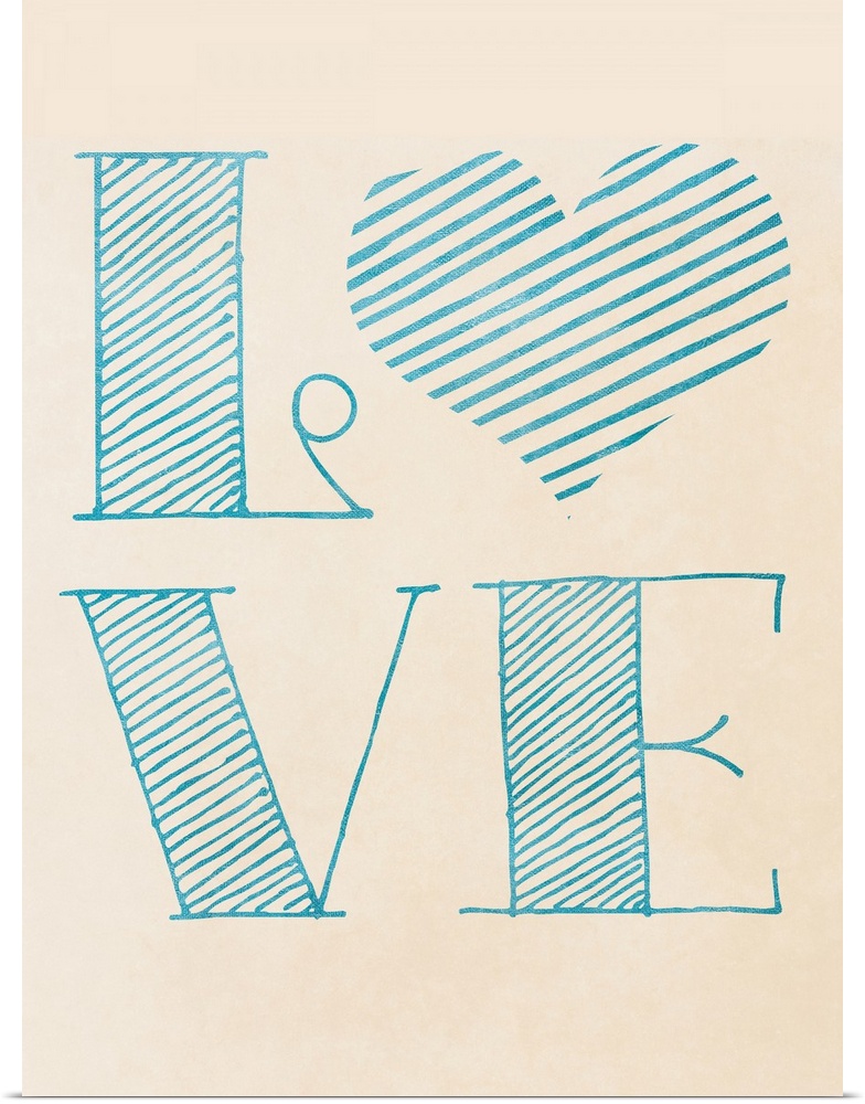 The word "love" in a light blue sketch style, with a heart.