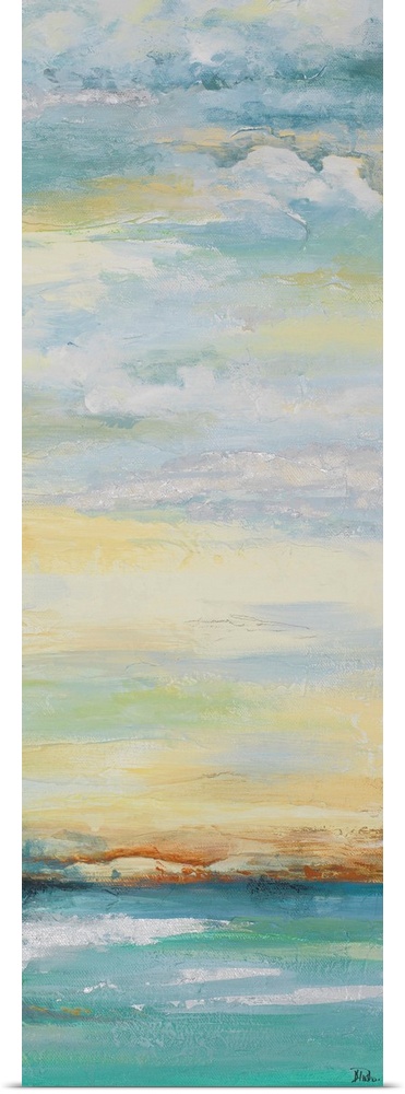 Contemporary abstract colorfield painting resembling an oceanscape.