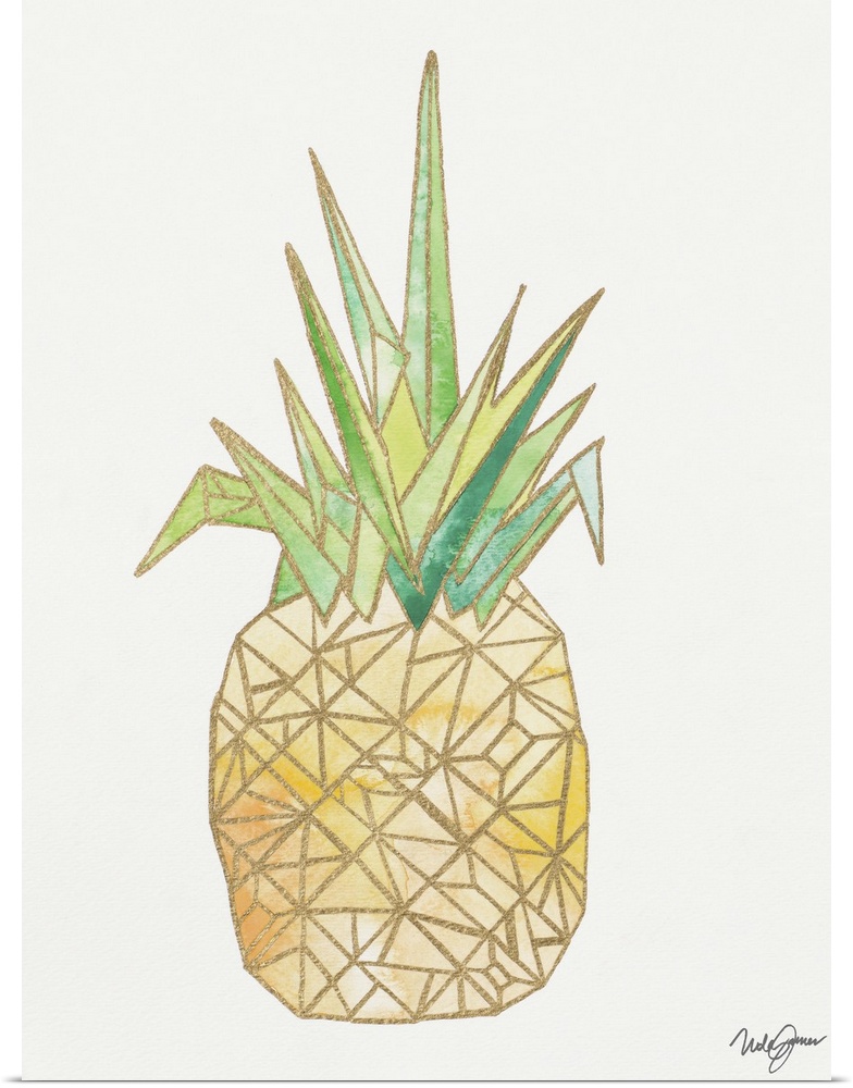 A pineapple with golden outlines, making it look geometric.