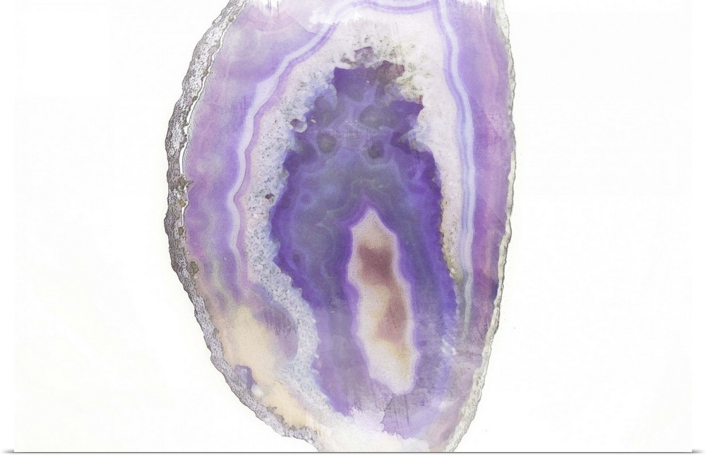 Watercolor painting of a purple polished agate stone.