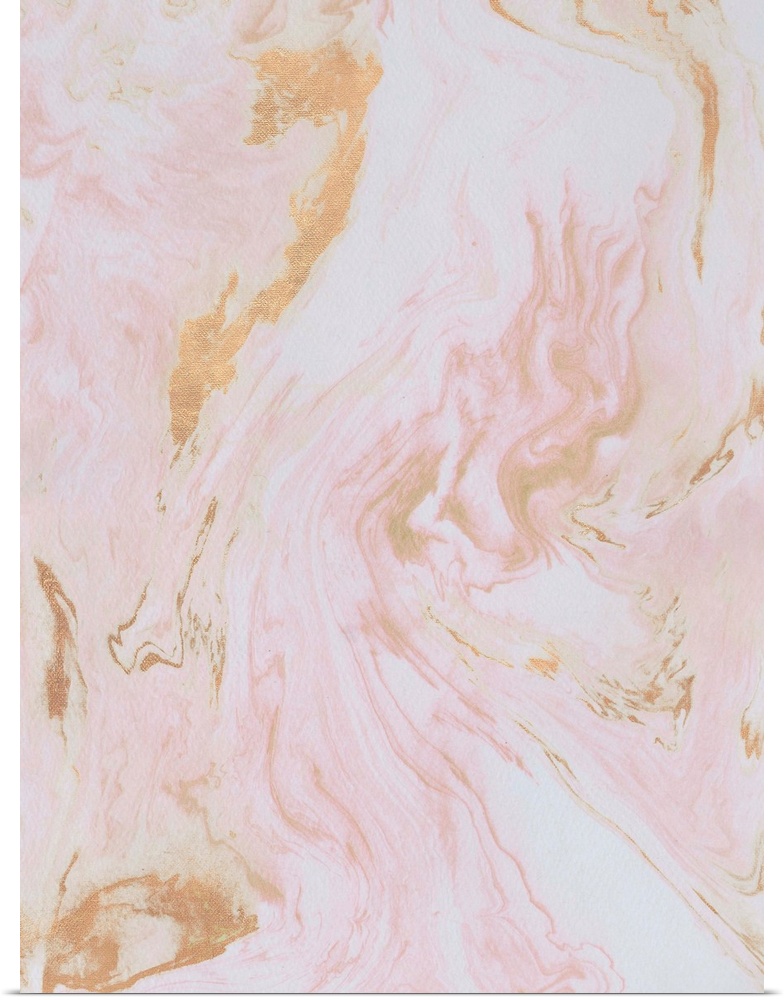 Marbleized pink color fills this contemporary artwork with gold accents.