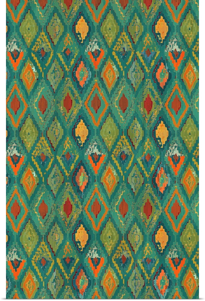 A southwestern style design that has different shades of blue, green, and orange.