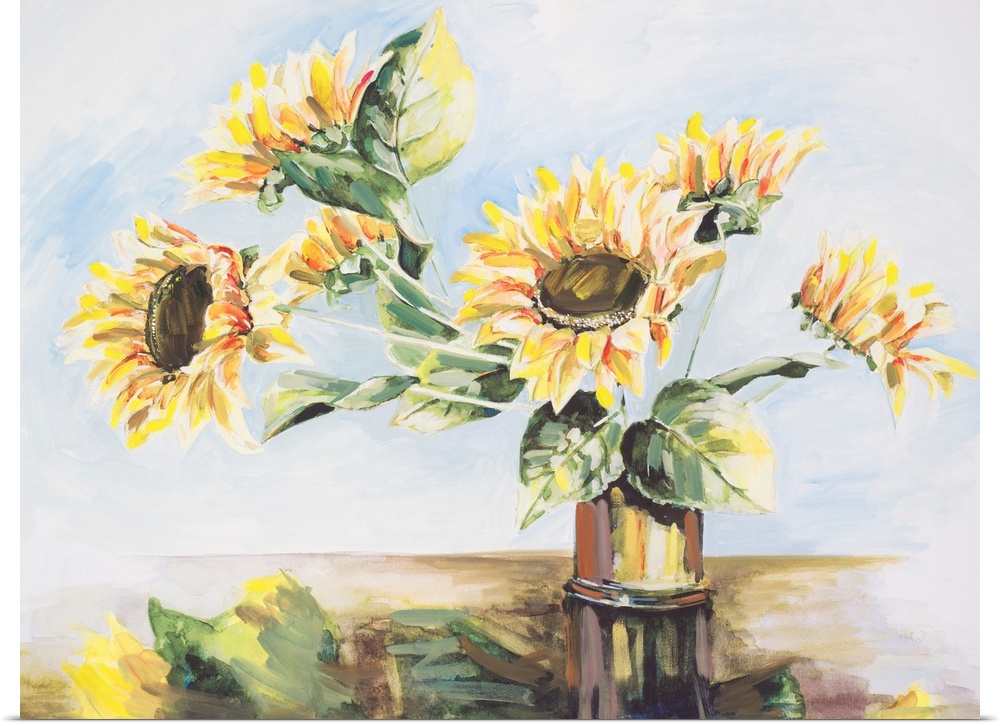 Sunflowers On Golden Vase