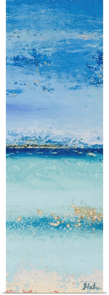 Abstract painting of a light blue colorscape resembling the ocean from a beach view.