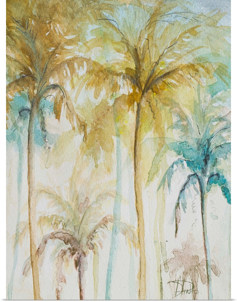 Watercolor Palms in Blue II