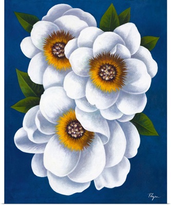 White Flowers on Blue II