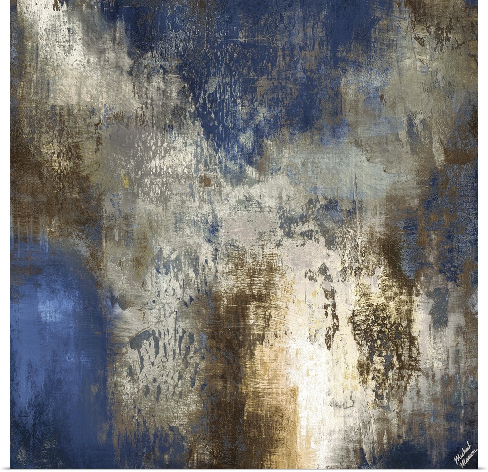Contemporary abstract artwork in dark shades of blue and brown.