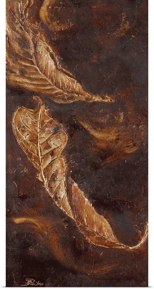 Contemporary painting of a close-up of autumn leaves.