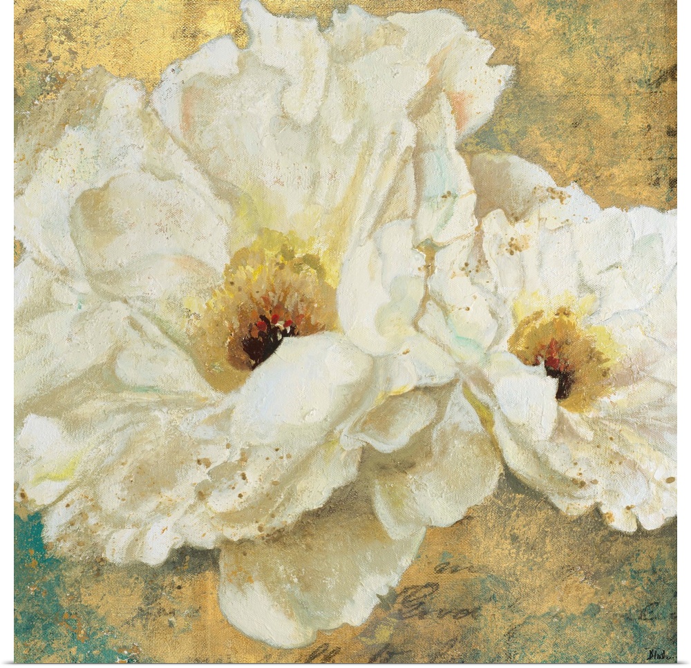 Contemporary painting of a large white peony flower.