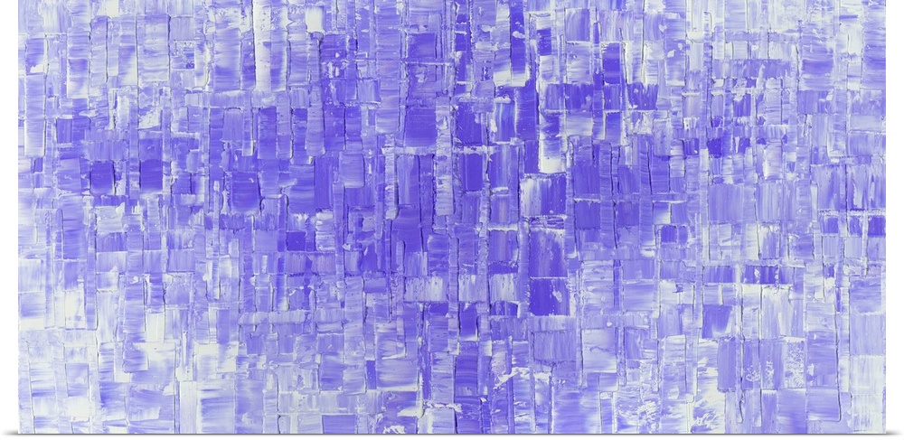 Large abstract art in shades of purple and white with geometric shapes.