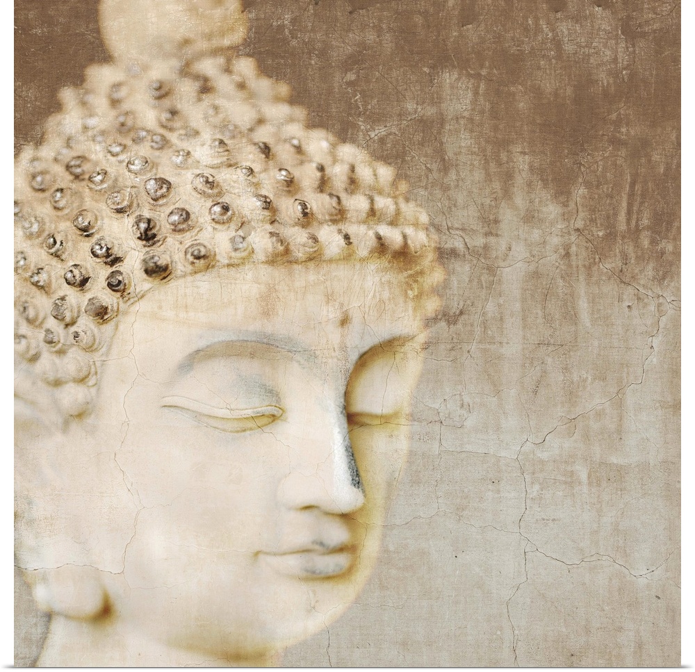 Contemporary photograph of the head of a Buddha statue.