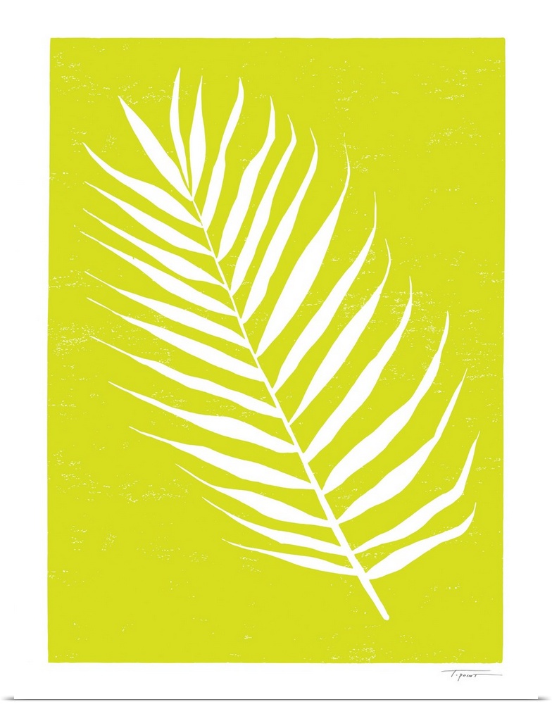 Minimalist block print palm leaf in the color chartreuse.