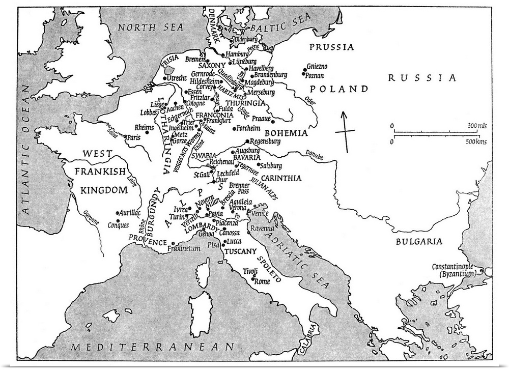 Map Of Europe. A Map Of Europe At the Time Of Emperor Charlemagne's Reign, 768-814.