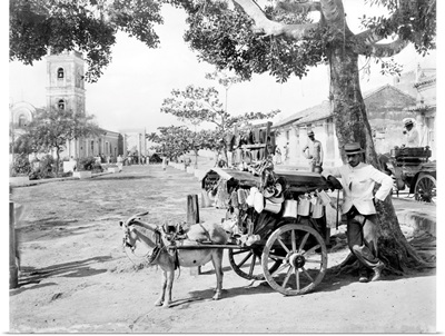 A Peddler With A Goat-Drawn Cart, In Cuba, c1910