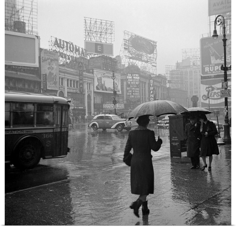A rainy day in Times Square, New York City. Photograph by John Vachon, 1943.