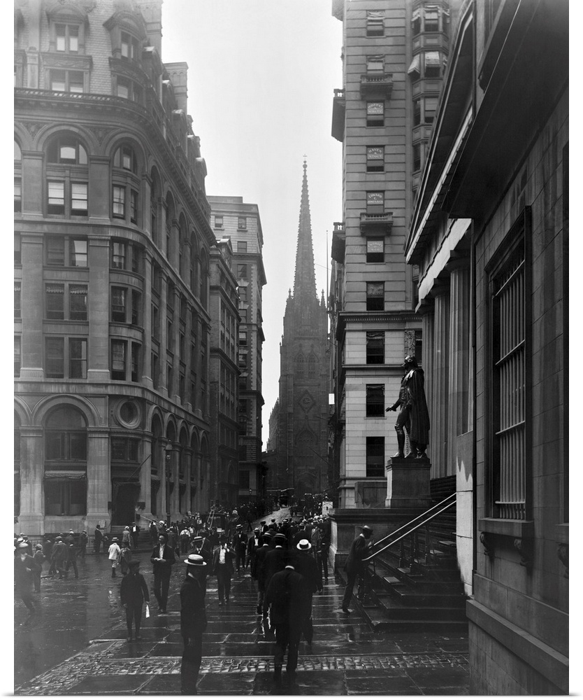 A view down Wall Street in New York City. Photograph, c1905.