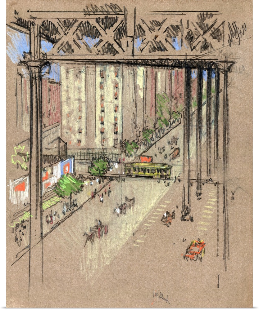A view of 110th Street in New York City. Drawing by Joseph Pennell, c. 1906.