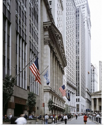 A view of Wall Street in New York City, 1990