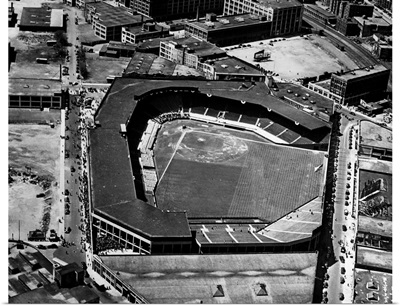 Aerial view of Fenway Park in Boston, Massachusetts, home of the Boston Red Sox, 1945