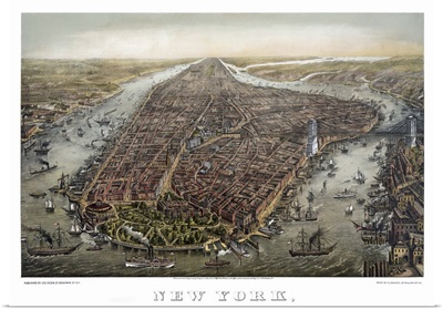 Aerial view of New York City, looking north from Lower Manhattan, 1873