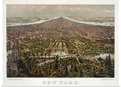 Aerial view of New York City, looking south over Central Park, 1873