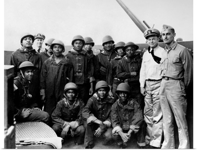African American troops of the U.S. Navy photographed in battle dress, 1942