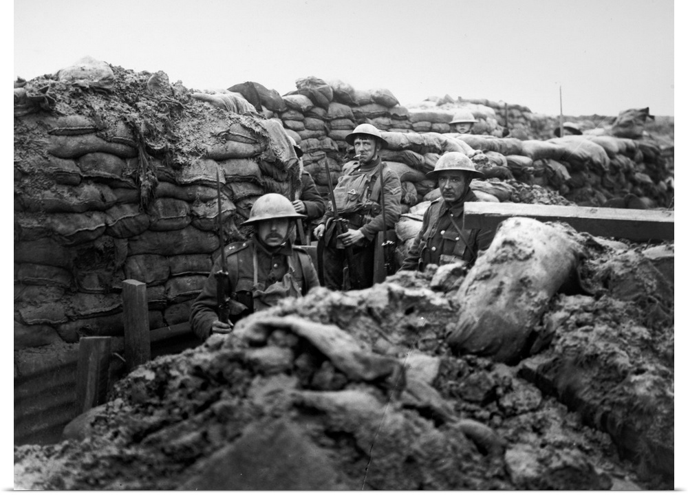 Allied troops photographed in a communication trench during World War I.