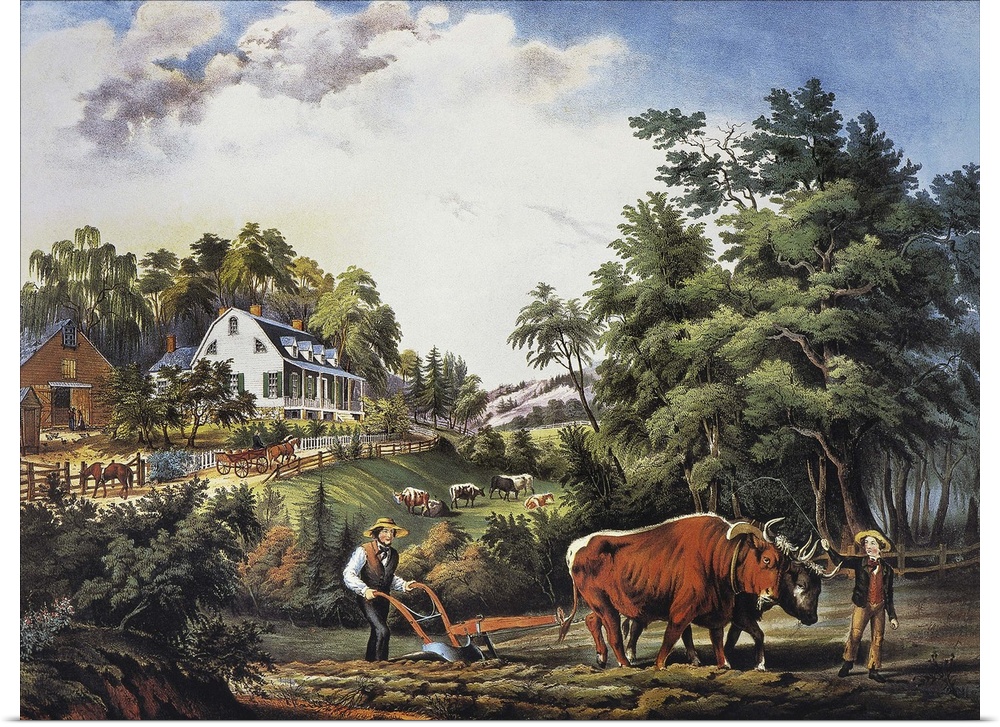 American Farm Scene, 1853. 'American Farm Scenes--No. 1.' Lithograph, 1853, By Nathaniel Currier.