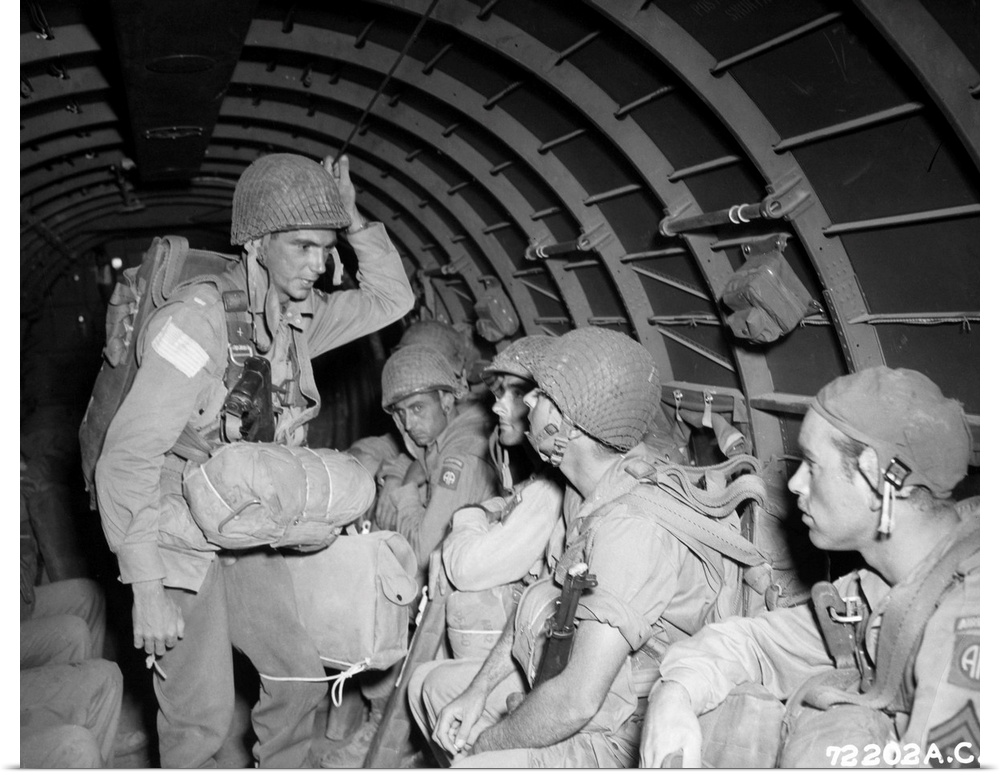 American paratroopers of the 82nd Airborne Division prepare for the invasion of Salerno, Italy, September 1943.