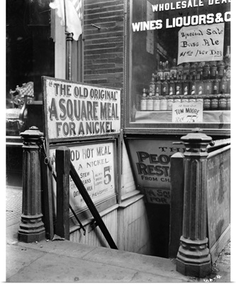 An entrance to The People's Restaurant on The Bowery in New York City, 1920
