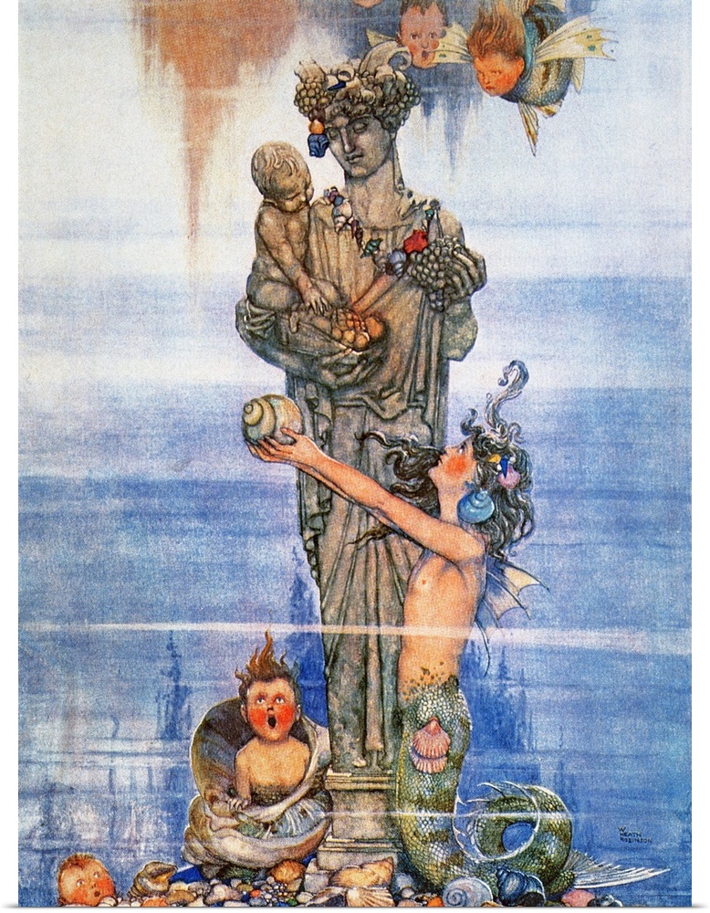 'All she wanted... was a beautiful statue of a lovely boy.' Drawing, 1913, by William Heath Robinson for the fairy tale by...