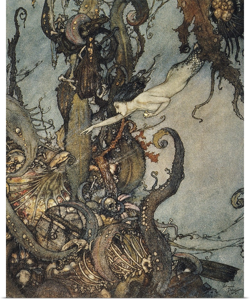 'They saw the shining potion glistening in her hand.' Drawing, 1911, by Edmund Dulac for the fairy tale by Hans Christian ...