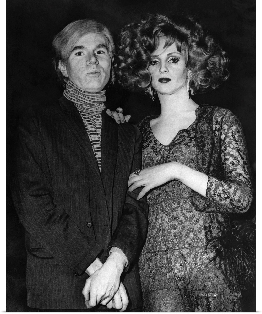 American artist and filmmaker. Photographed with one of his stars, the actress Candy Darling (n? James Lawrence Slattery),...