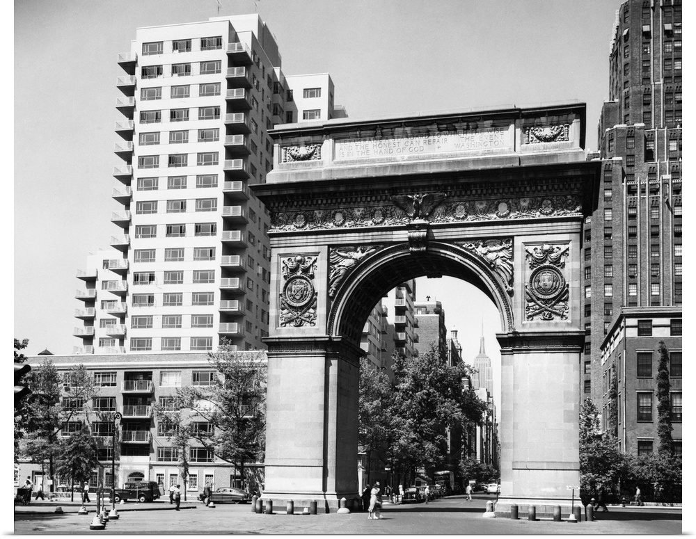 View through the Arch in Washington Square Park in New York City. Photograph by C.T. Miller, 1952.