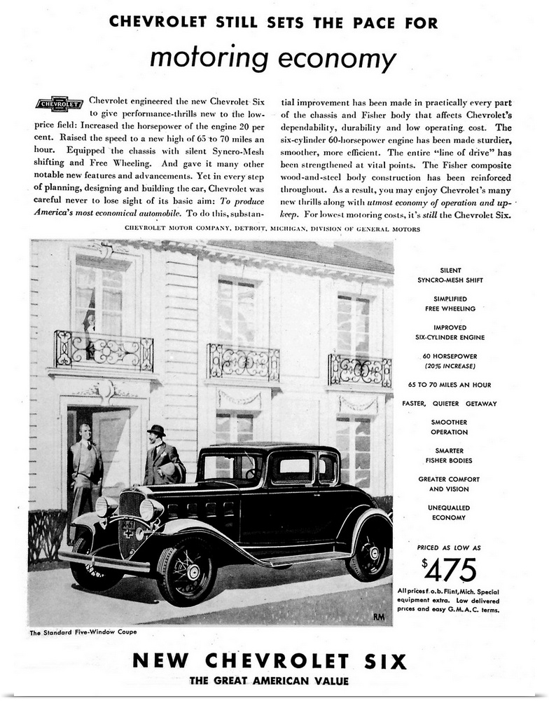 Advertisement for the Chevrolet 'Six' automobile, 1932.
