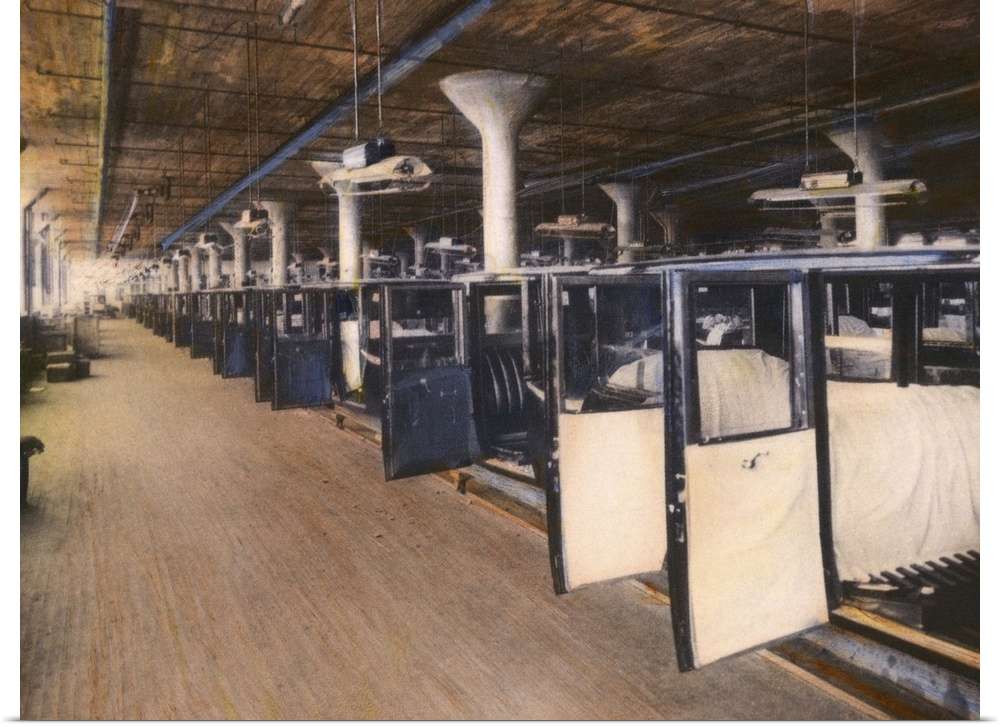An assembly line of Studebaker bodies. Oil over photograph, c1920.
