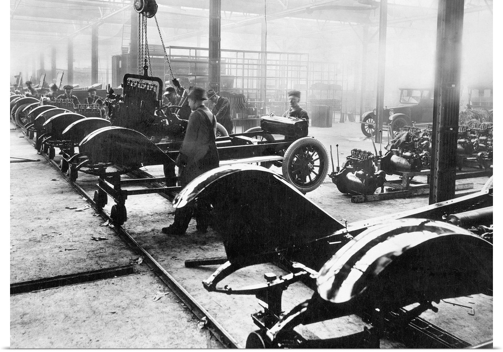 An American auto assembly line, c1910.