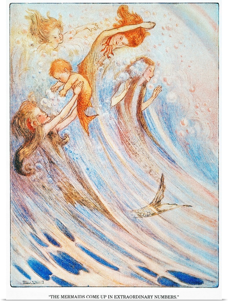 'The mermaids come up in extraordinary numbers to play with their bubbles.' Illustration by Flora White for an early editi...