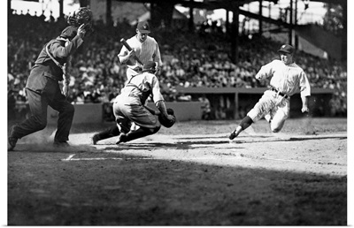 Baseball: Washington, 1925, Bucky Harris sliding into home plate