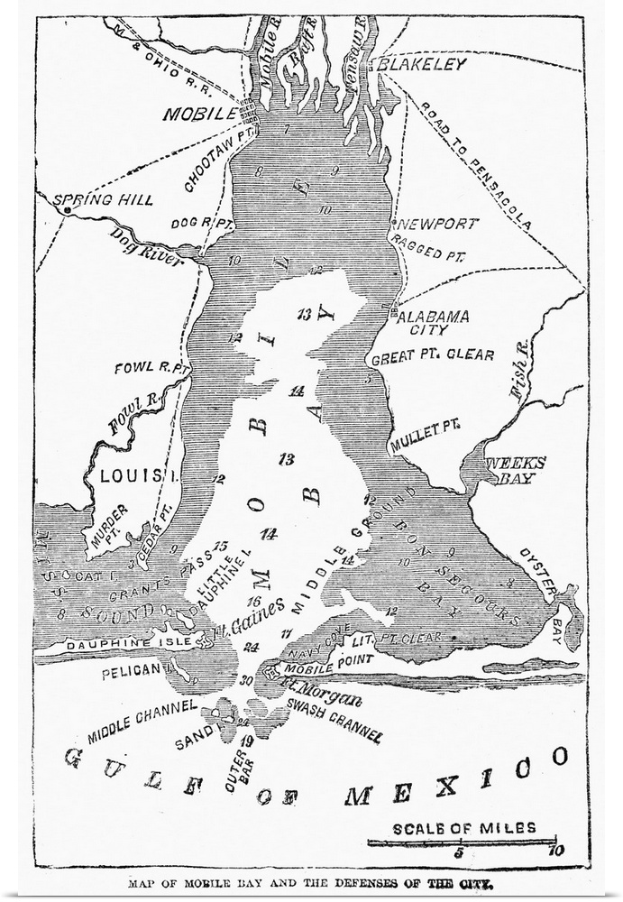 Battle Of Mobile Bay, 1864. Map Of the Site Of the Union Naval Victory At the Battle Of Mobile Bay, Alabama, 5 August 1864...